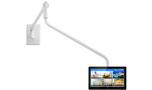 WallArm 500: The all-rounder. No matter how patients use the wall-mounted arm – whether they are pulling, pushing, tilting, or twisting it – the mounted patient terminal is always in the perfect position.